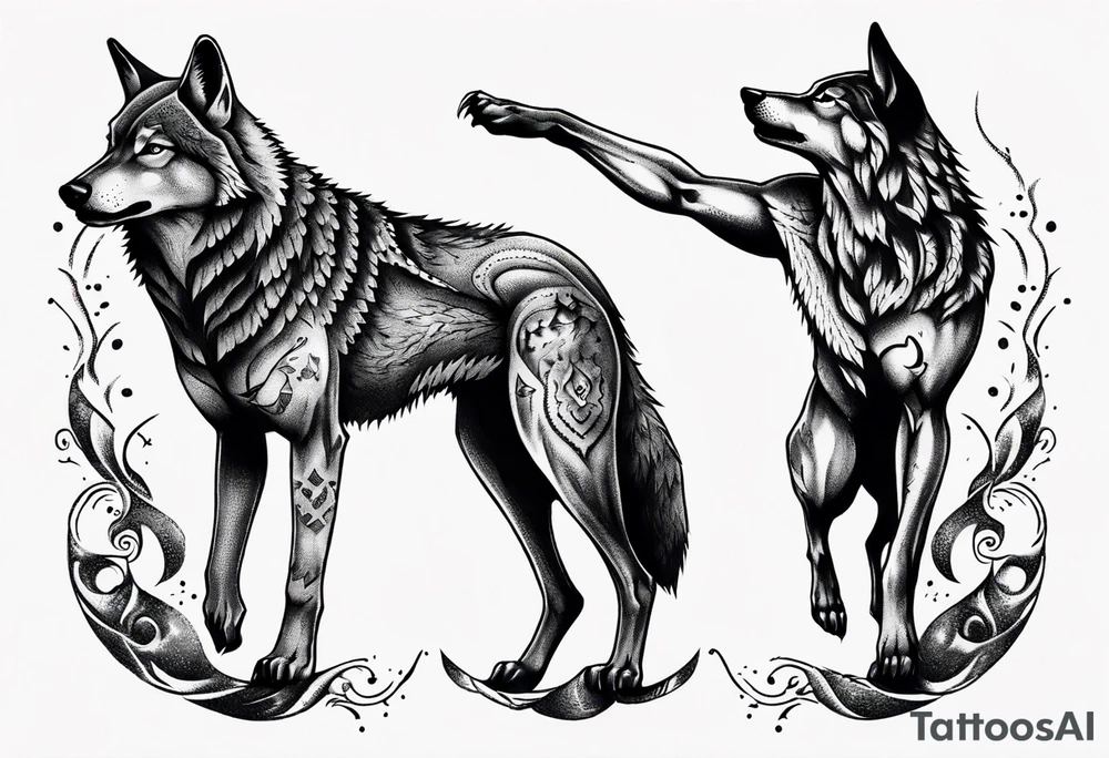 two wolves dancing on their hind legs tattoo idea