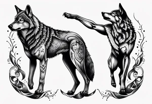 two wolves dancing on their hind legs tattoo idea