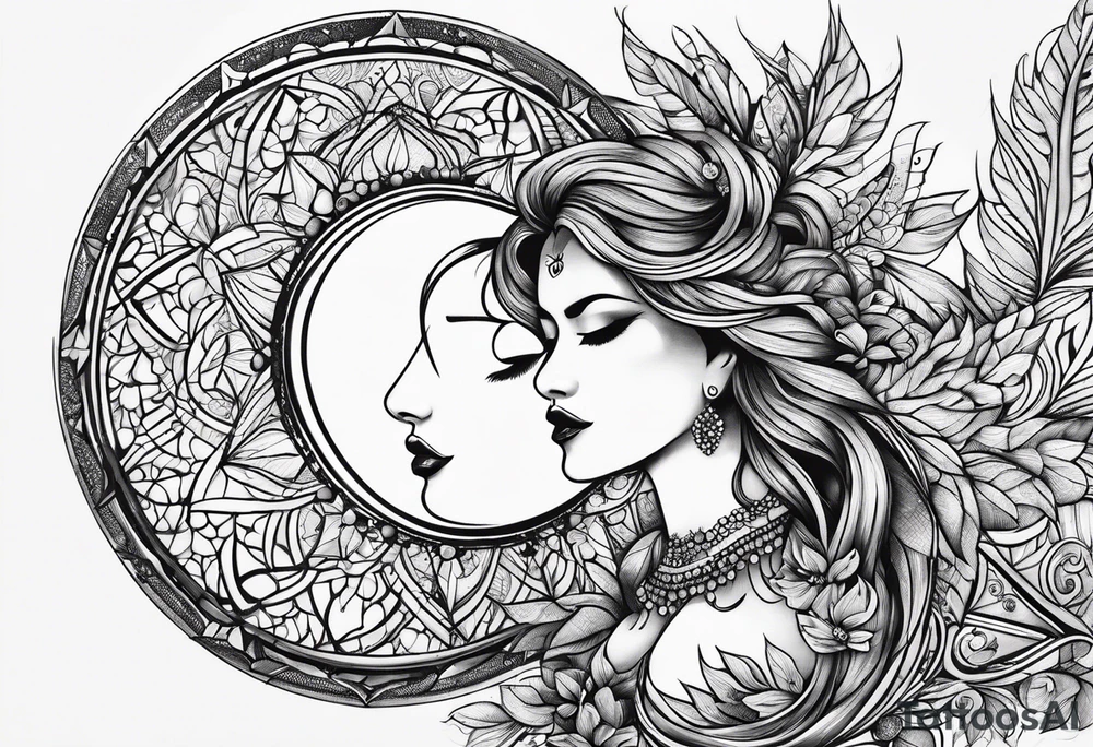 Moon lace diamond tattoo idea