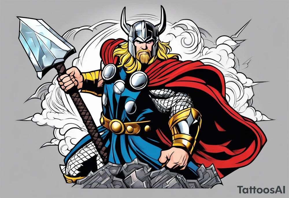 The Mighty Thor  with lightning in the background tattoo idea