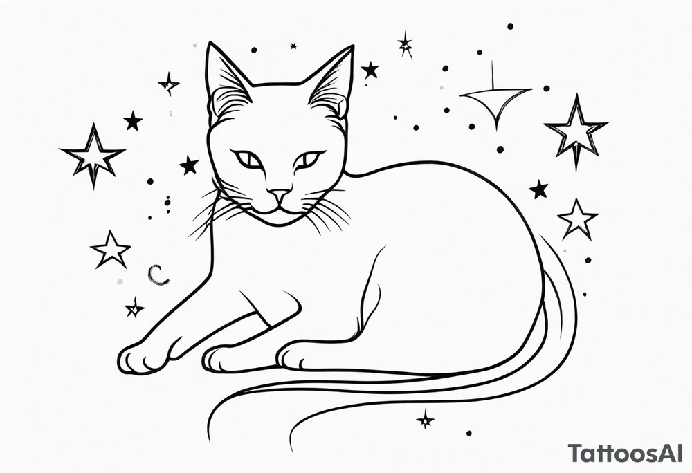Lovely cat and stars tattoo idea
