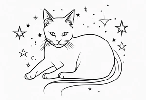Lovely cat and stars tattoo idea