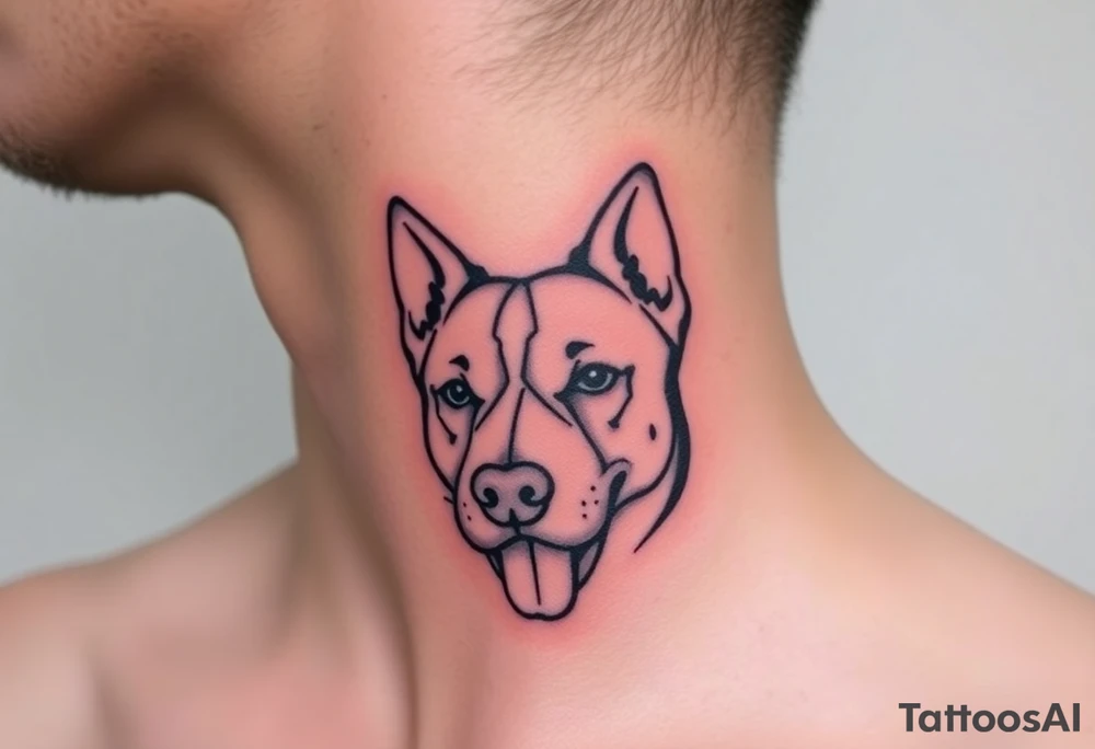 One line tattoo of female dog with white strip going up dog’s snout slightly off centered. With young slightly out tattoo idea