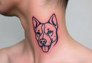 One line tattoo of female dog with white strip going up dog’s snout slightly off centered. With young slightly out tattoo idea