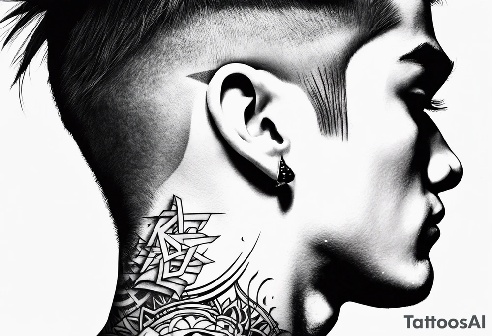 Tattoo behind the ear saying “only one life” in Japanese on male tattoo idea