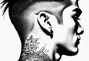 Tattoo behind the ear saying “only one life” in Japanese on male tattoo idea