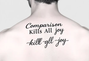 The quote Comparison Kills All Joy and then a design or something symbolic that relates to the quote on my for arm tattoo idea