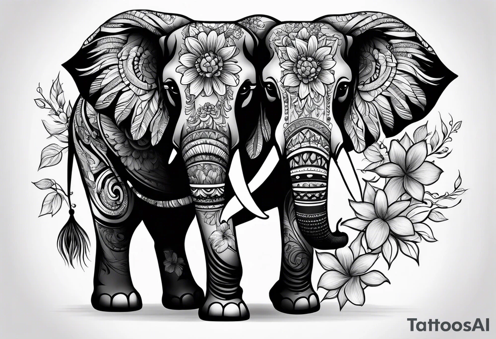 Elephant and flowers tattoo idea