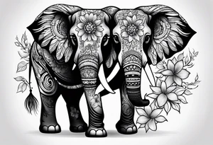 Elephant and flowers tattoo idea