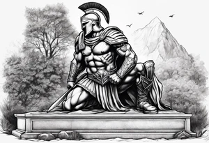 Spartan kneeling on a grave tattoo idea