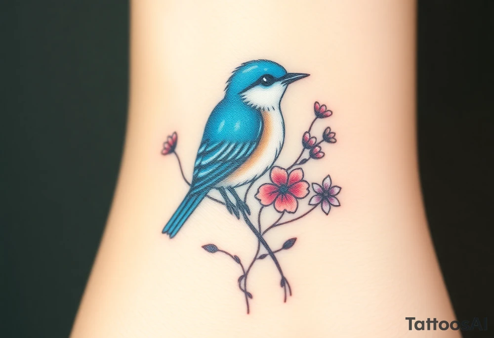 Bluebird with wild flowers tattoo idea