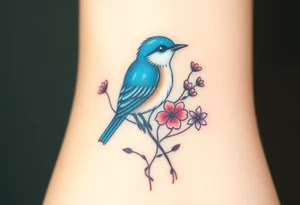 Bluebird with wild flowers tattoo idea