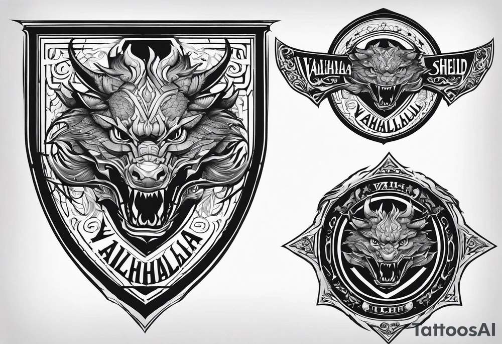 Valhalla shield dragon head tattoo idea