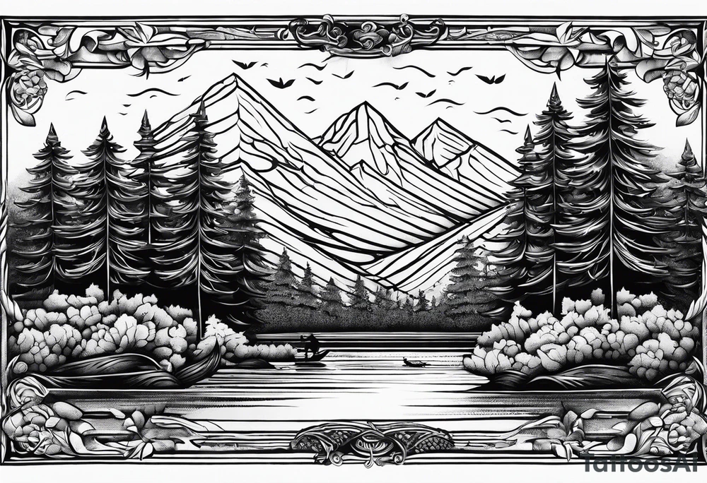 Pine trees canoe Holly leaf tattoo idea