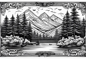 Pine trees canoe Holly leaf tattoo idea