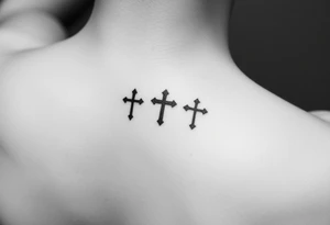 3 simple cross side by side on top of the 4th finger. elegant, simple.
Use simple t that are simple lines, like a micro tattoo. no complicated designs or lines tattoo idea