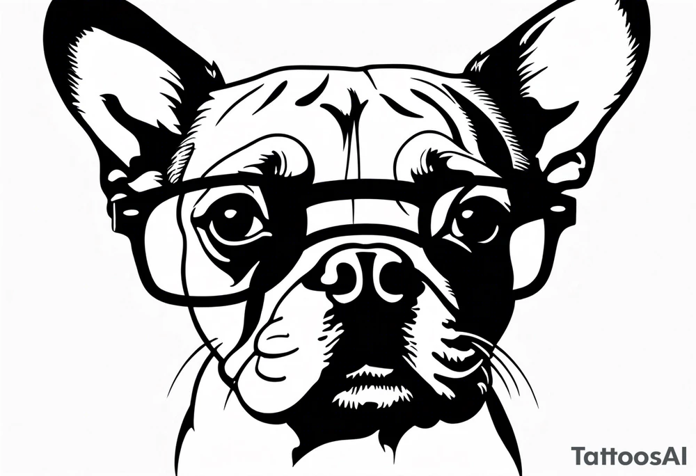 silhouette of french bull dog with glasses, tattoo to use as a couple tattoo idea