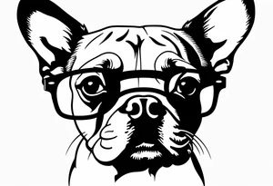 silhouette of french bull dog with glasses, tattoo to use as a couple tattoo idea