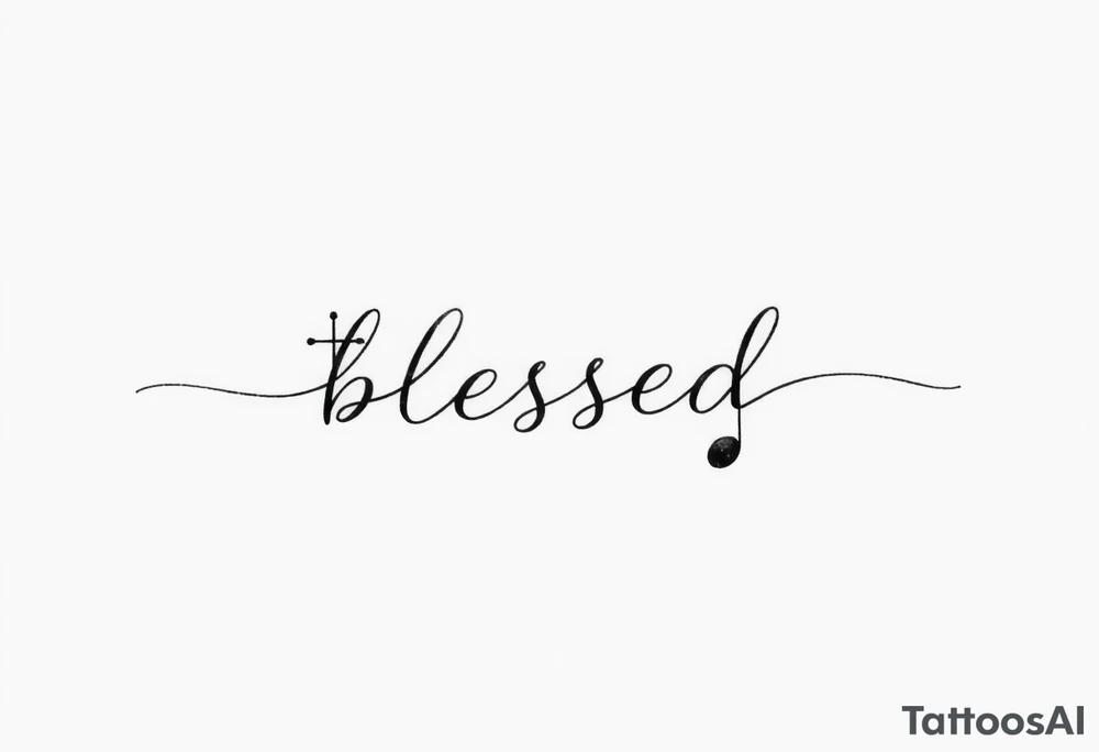 I need a fine line tattoo that has the word “blessed” but going up and down vertical and on the left side a cross and on the right side a music note tattoo idea