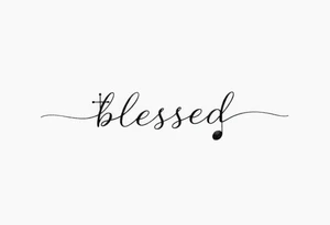 I need a fine line tattoo that has the word “blessed” but going up and down vertical and on the left side a cross and on the right side a music note tattoo idea