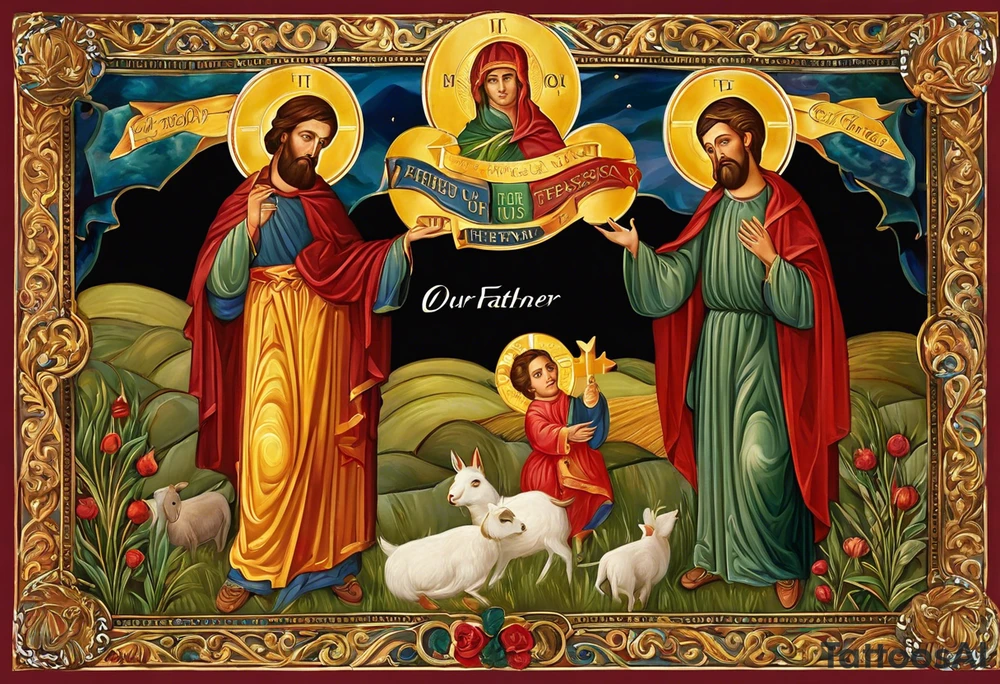 Our father who art in Heaven, hallowed by Thy name
Thy kingdom come, Thy will be done, on earth as it is in Heaven
'Give us our daily bread and forgive us our trespasses
As we forgive those who have trespassed against us
Lord, lead us not into temptation, but deliver us from evil
For Thine is the kingdom, power, and the glory forever tattoo idea