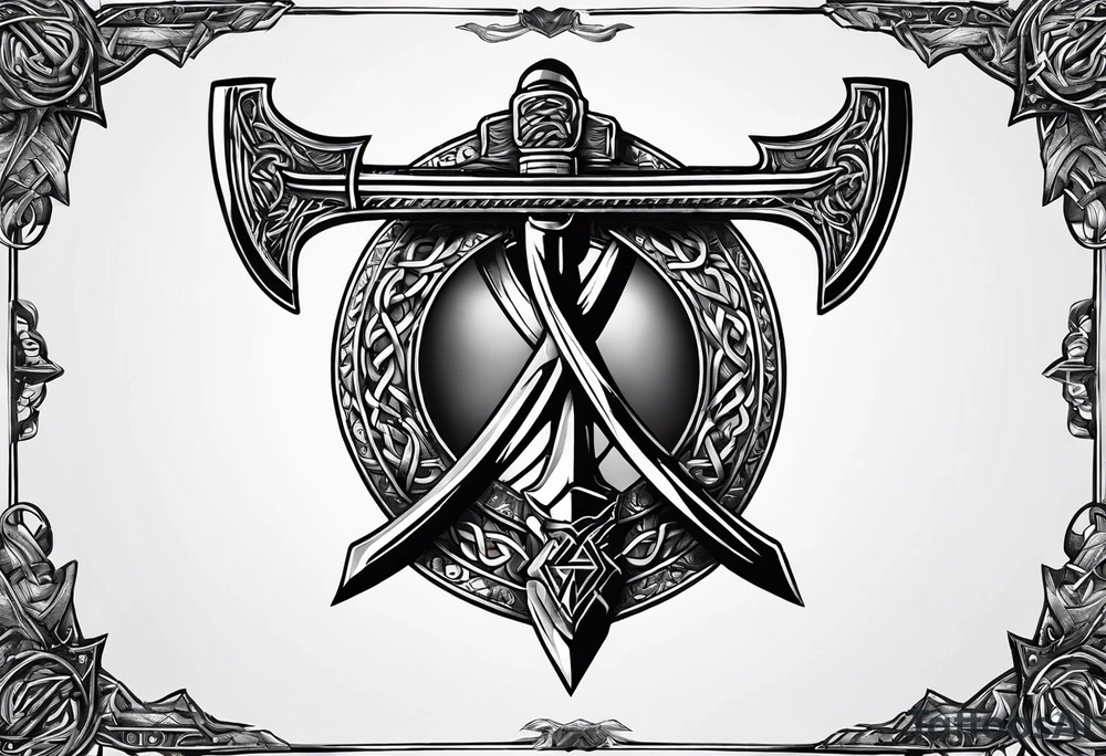 Valhalla sword  axe Valknut barbed wire chains tattoo idea