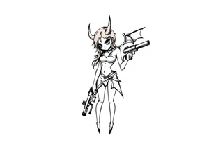 demon girl holding gun tattoo idea