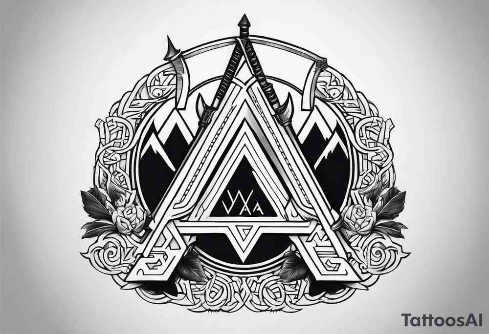 Valhalla  sword shield axe Valknut fog stairs tattoo idea