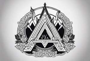 Valhalla  sword shield axe Valknut fog stairs tattoo idea