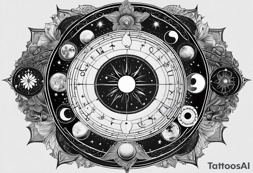 Astrology, Natal Chart, Cancer sign symbolic, vision, yin yang, the moon, the sun, Uranus, Pluto, spiritual, third eye, mystical, Zen, armband tattoo idea