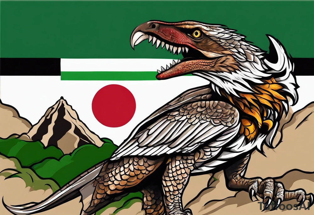 Old school Raptor eating palestine flag tattoo idea