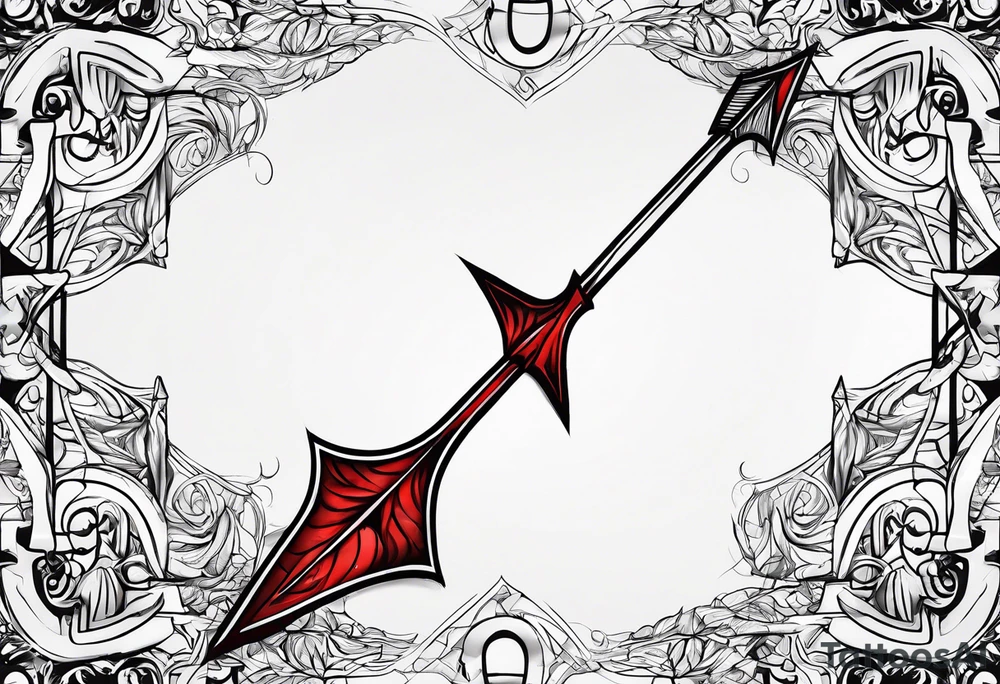 an arrow with only one drip of blood on the tip of it simple line art tattoo idea