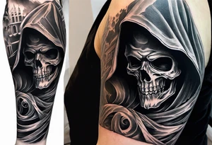 Continue a sleeve for a grim reaper shoulder tattoo death theme full arm sleeve tattoo idea