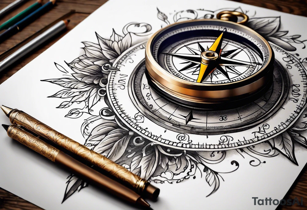 vintage compass tattoo idea