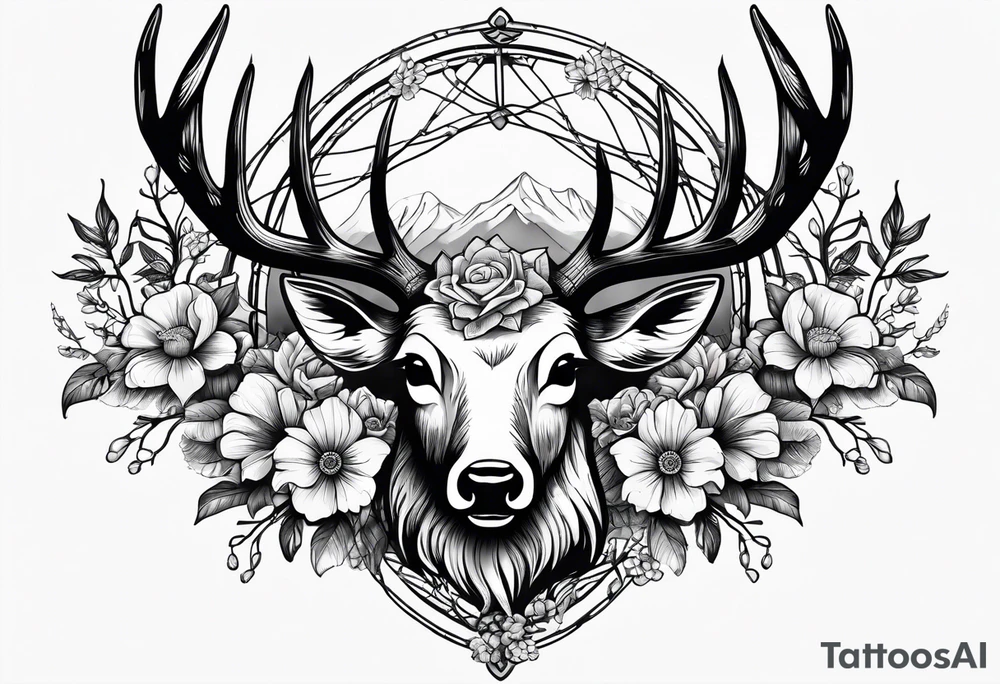 Deer antler, barbed wire, and flowers tattoo idea Deer antler, barbed wire, and flowers tattoo idea