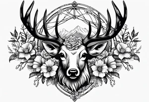 Deer antler, barbed wire, and flowers tattoo idea