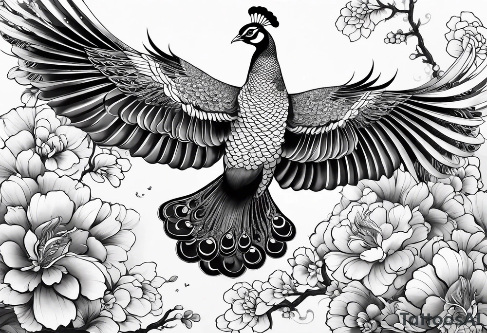 chinese peacocks flying tattoo idea