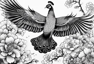 chinese peacocks flying tattoo idea