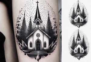 church with flames tattoo idea