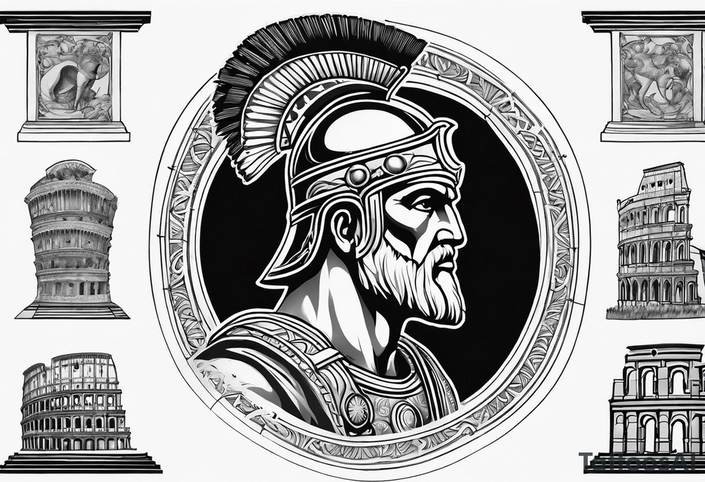 Sleeve tattoo, Roman empire, legionaries, gladiator, Colosseum tattoo idea