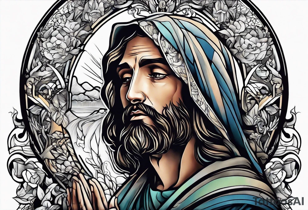 a man begging at the feet of Jesus tattoo idea