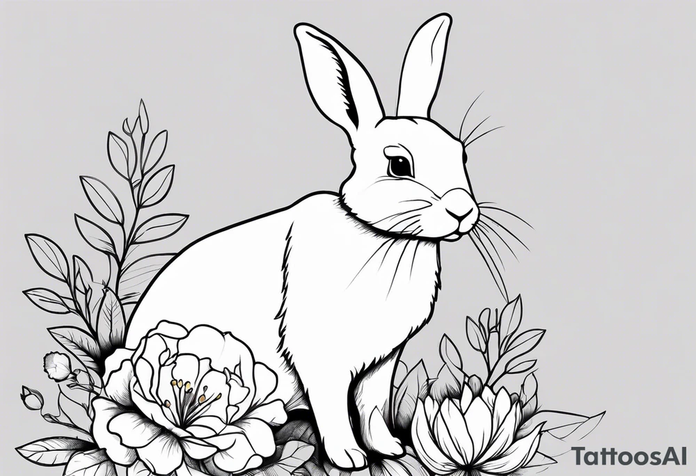 Rabbit and flowers tattoo idea