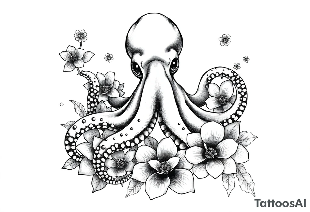 octopus and flowers tattoo idea