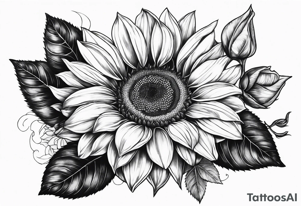 Sunflower, rose flower tattoo idea