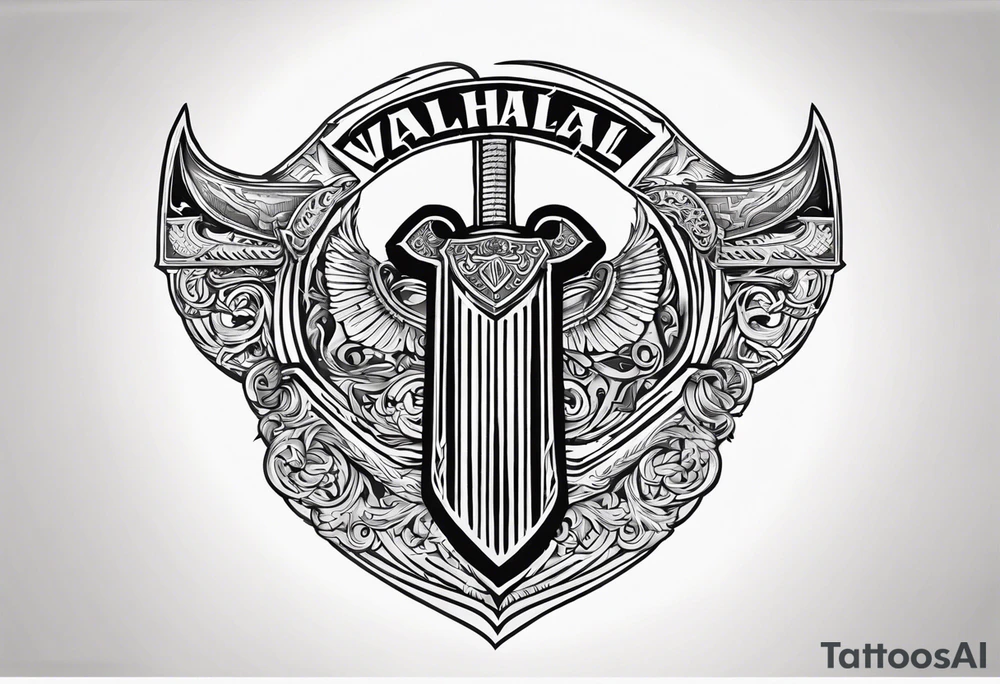 Valhalla round shield 
 cloud axe tattoo idea
