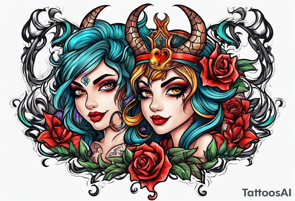 Stoner boy and girl devils tattoo idea