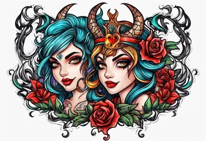 Stoner boy and girl devils tattoo idea