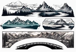mountain landscape with a bridge connecting mountains tattoo idea
