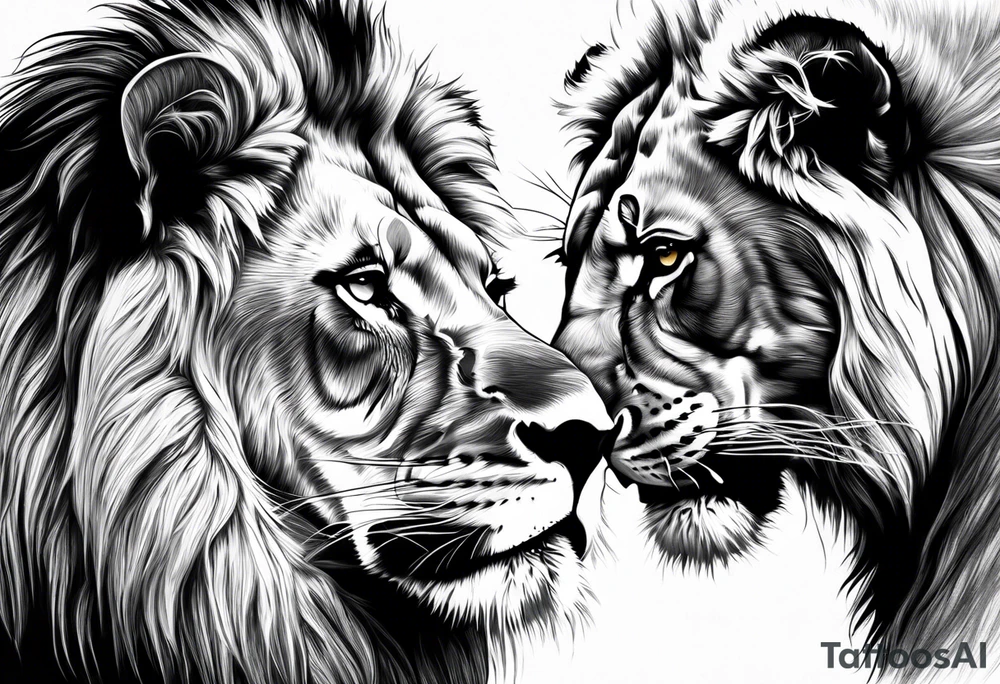 lion and lioness looking at each other bonding tattoo idea