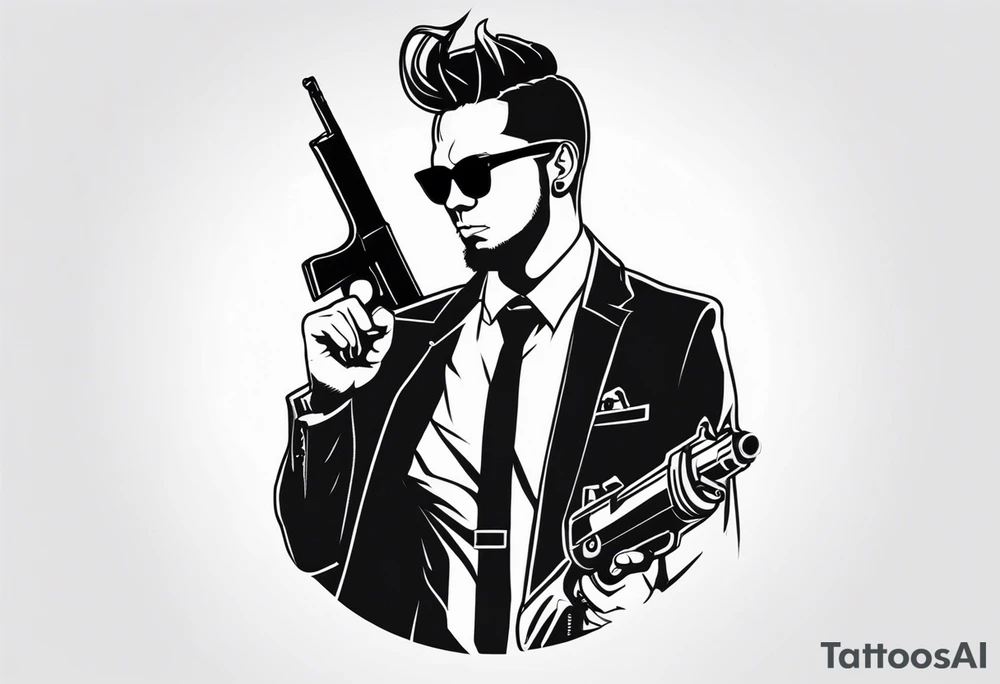 capricorn man with sunglasses and gun tattoo idea